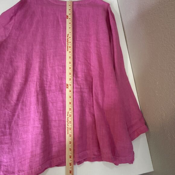 Hot Cotton Marc Ware L  100% Linen Shirt Top Solid Pink Button Front Lagenlook - Picture 7 of 9